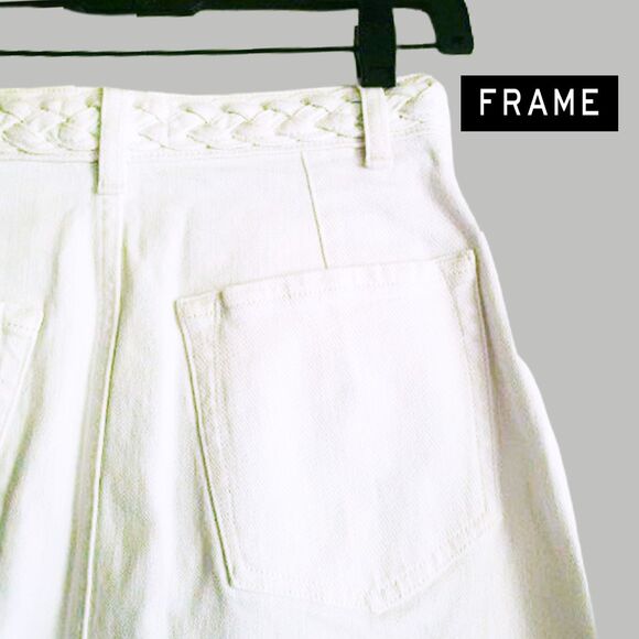 FRAME NEW CLAIRE Cottagecore Braided Waist Button-Front Denim Mini Skirt 24 - Picture 11 of 12